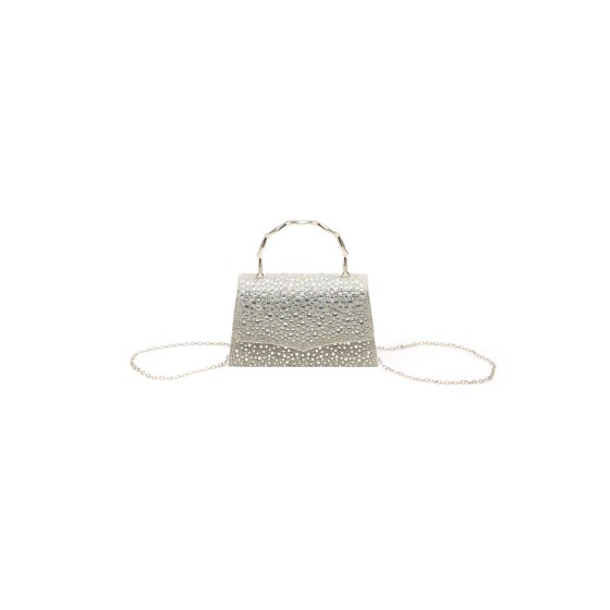 Rhinestone Evening Clutch Bag with Bamboo-Style Handle