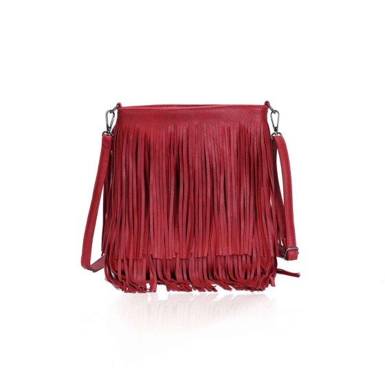 Classic PU Leather Fringe Detail Boho Style Crossbody Handbag