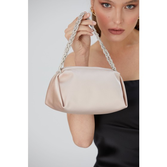 Diamente Braided Handle Satin Evening Bag
