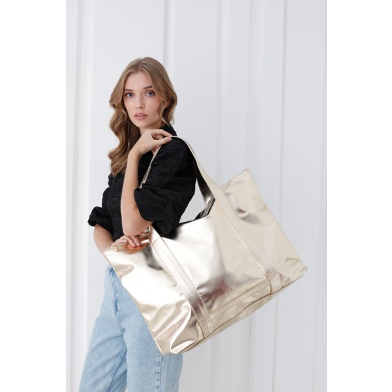 Metallic Finish Pu Leather Weekend Bag