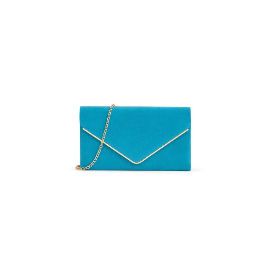V Shape Envelope Faux Suede  Clutch Evening Bag with Metal Trim