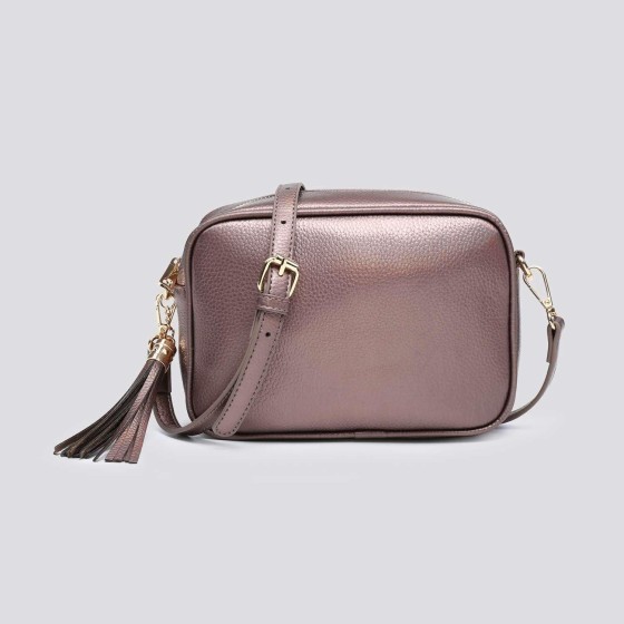 Shin Shiny Metallic Tassel Charm Camera Crossbody Bag