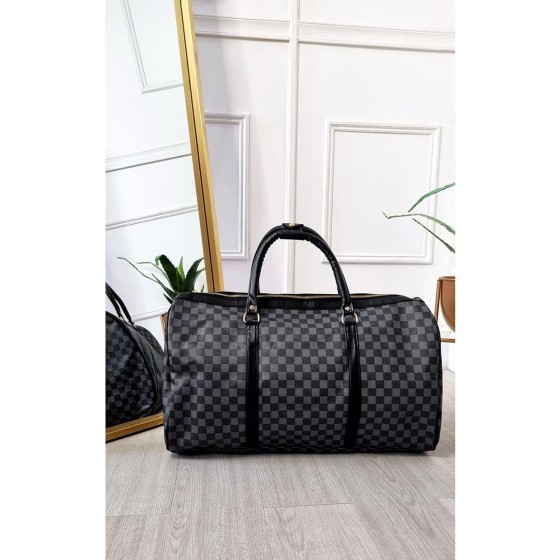 Indigo Checked Print Overnight Bag
