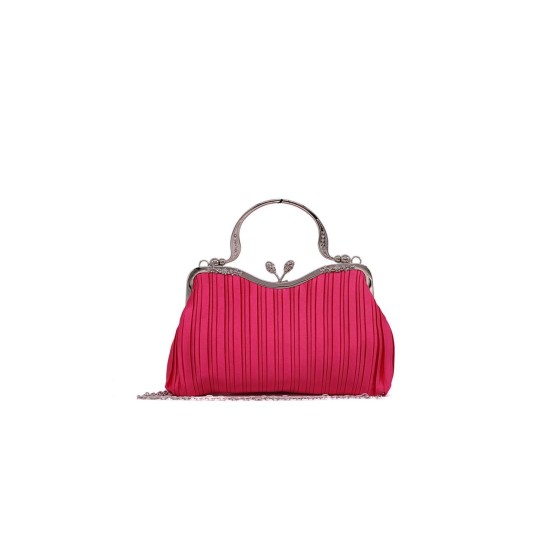 Floral Handle Pleated Satin Evening Clutch Bag