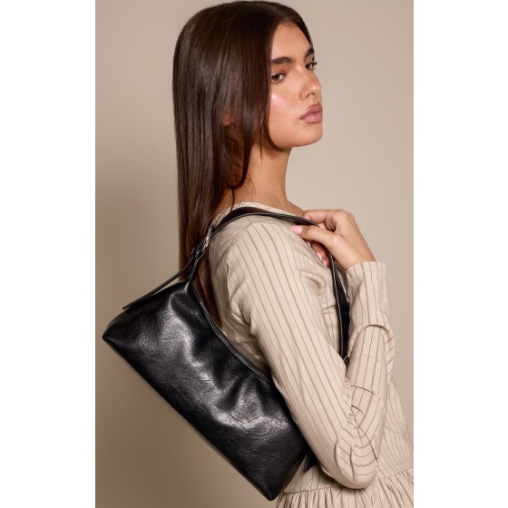 Faux Leather Buckle Detail Shoulder Bag