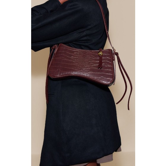Croc Curved Beaded Shoulder Bag