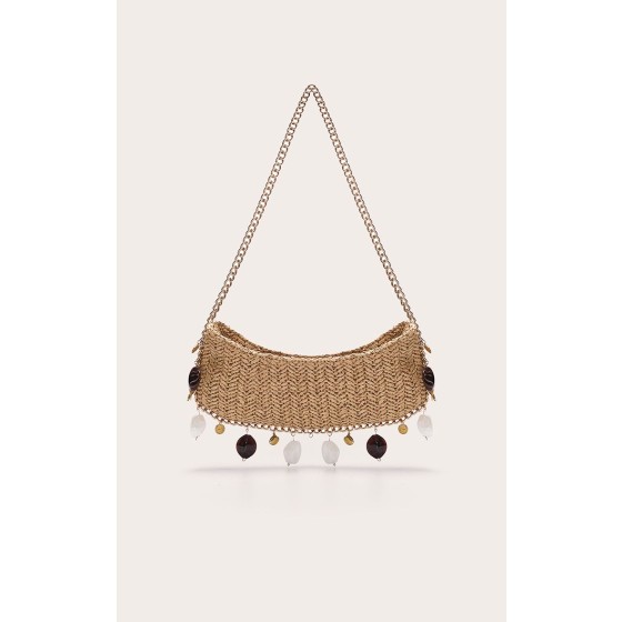 Raffia Charm Slim Shoulder Bag