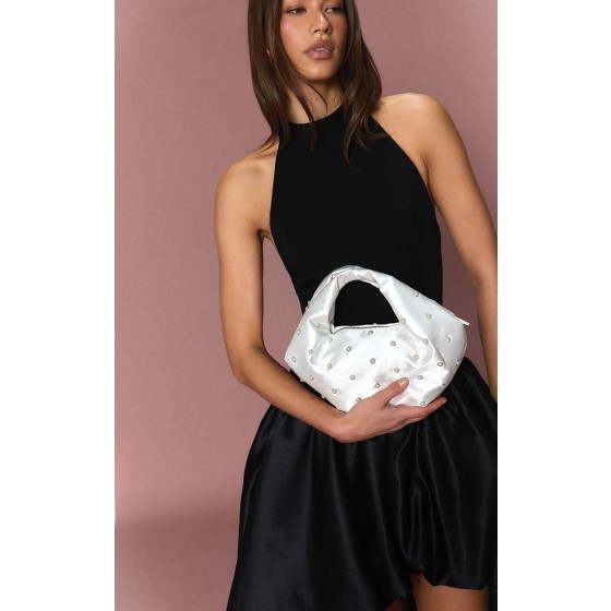 Satin Pearl Stud Clutch Bag